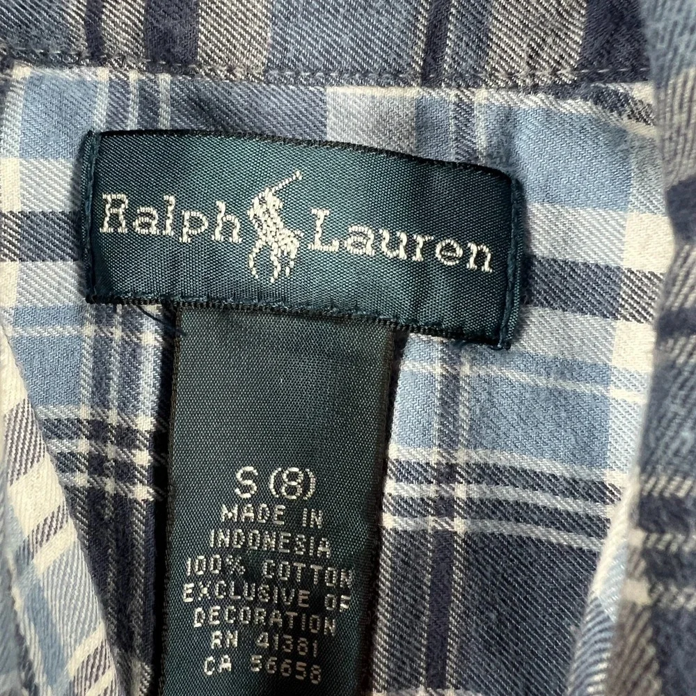 Ralph Lauren Shirt Boys Small Blue Plaid Long Sleeve Button Down Casual School